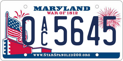 MD license plate 0AC5645