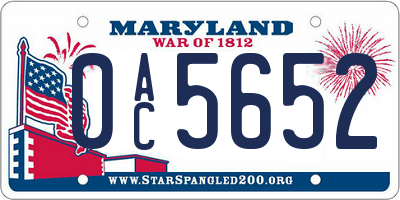 MD license plate 0AC5652