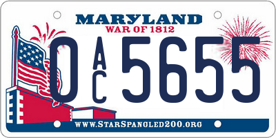 MD license plate 0AC5655