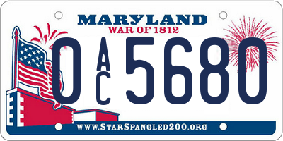 MD license plate 0AC5680
