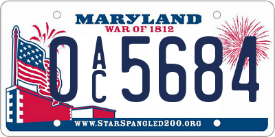 MD license plate 0AC5684