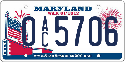 MD license plate 0AC5706