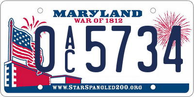 MD license plate 0AC5734