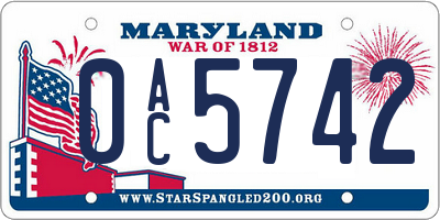 MD license plate 0AC5742