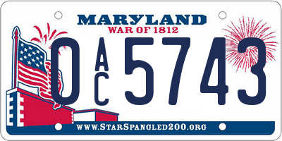 MD license plate 0AC5743