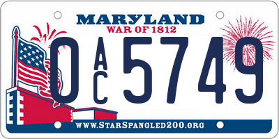 MD license plate 0AC5749