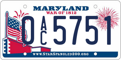 MD license plate 0AC5751
