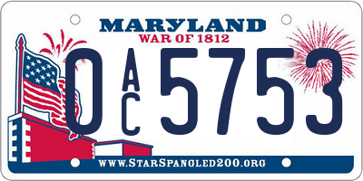 MD license plate 0AC5753