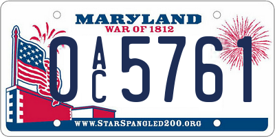 MD license plate 0AC5761