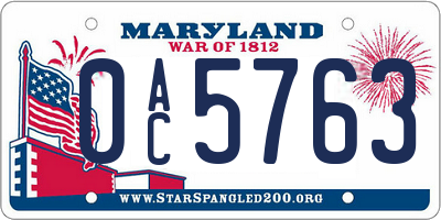 MD license plate 0AC5763