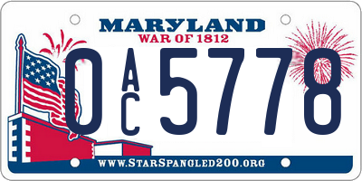 MD license plate 0AC5778