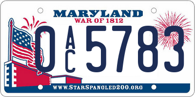 MD license plate 0AC5783
