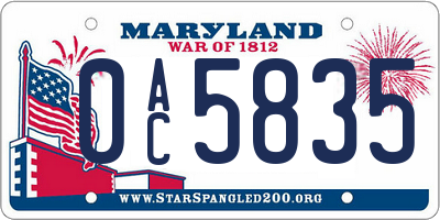 MD license plate 0AC5835