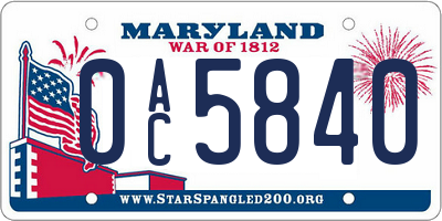 MD license plate 0AC5840