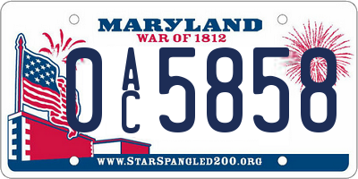 MD license plate 0AC5858