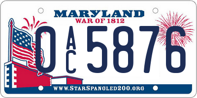 MD license plate 0AC5876
