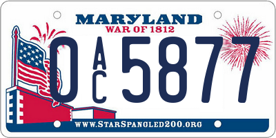 MD license plate 0AC5877