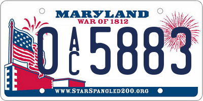 MD license plate 0AC5883