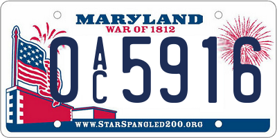 MD license plate 0AC5916