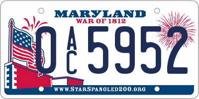 MD license plate 0AC5952