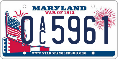 MD license plate 0AC5961
