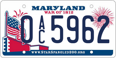 MD license plate 0AC5962