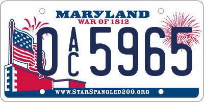 MD license plate 0AC5965