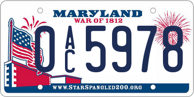 MD license plate 0AC5978