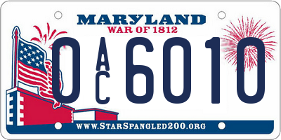MD license plate 0AC6010