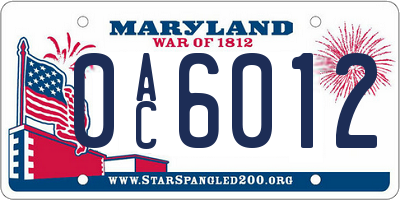 MD license plate 0AC6012