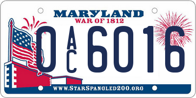 MD license plate 0AC6016