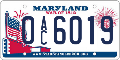 MD license plate 0AC6019