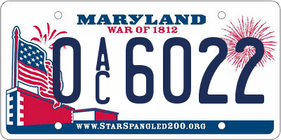 MD license plate 0AC6022