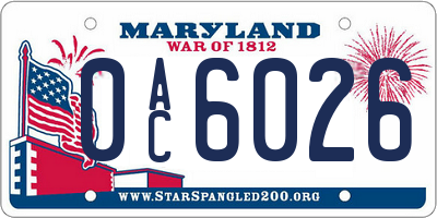 MD license plate 0AC6026