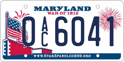 MD license plate 0AC6041