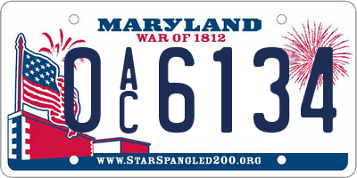 MD license plate 0AC6134