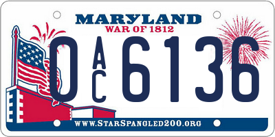 MD license plate 0AC6136
