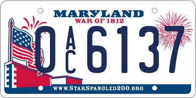 MD license plate 0AC6137