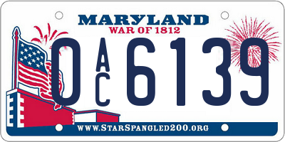 MD license plate 0AC6139