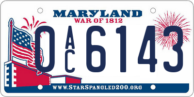 MD license plate 0AC6143