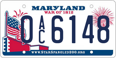MD license plate 0AC6148
