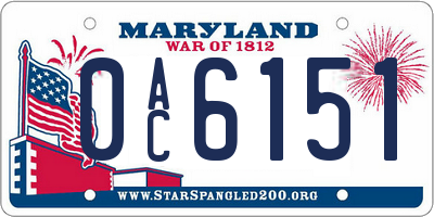 MD license plate 0AC6151