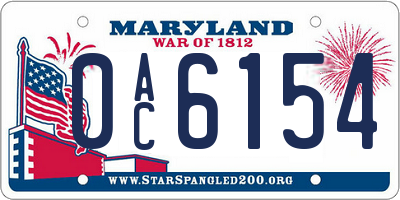 MD license plate 0AC6154