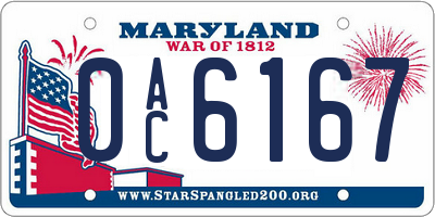 MD license plate 0AC6167