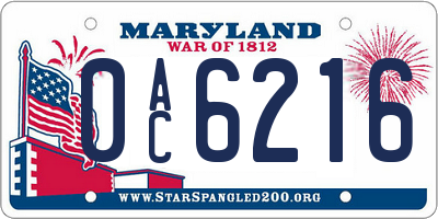 MD license plate 0AC6216