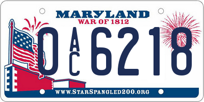 MD license plate 0AC6218