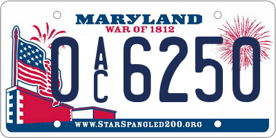 MD license plate 0AC6250