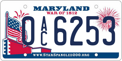MD license plate 0AC6253