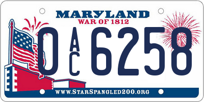 MD license plate 0AC6258