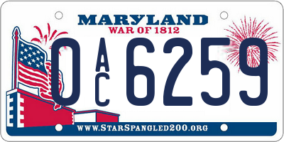 MD license plate 0AC6259